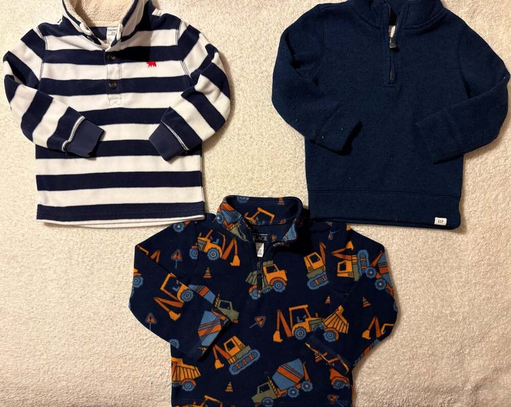 Boys 2T Fleece Pullover Bundle 3pc Navy Stripe Construction Gap Carter's